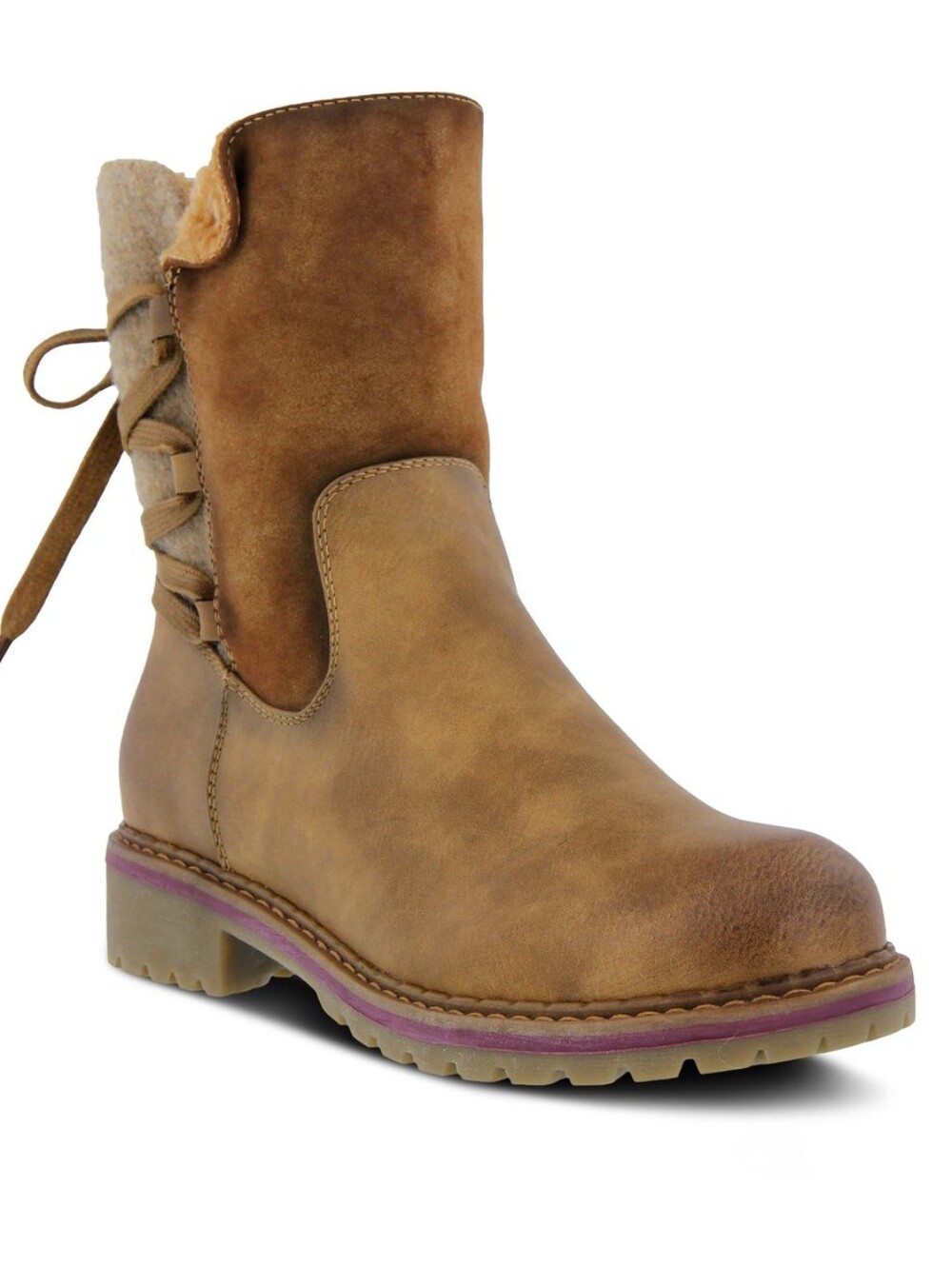 PATRIZIA DAWNA BOOTS Tan Booties Lace Back Faux Fur Lined Sz 5